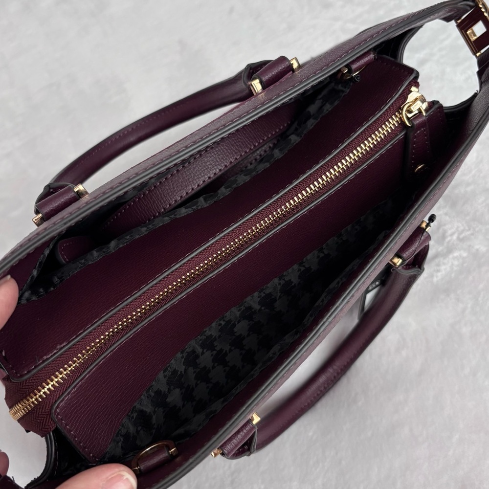 KARL LAGERFELD Simone Suede Leather Top Handle Raisin Satchel Crossbody--NWT - Picture 9 of 16